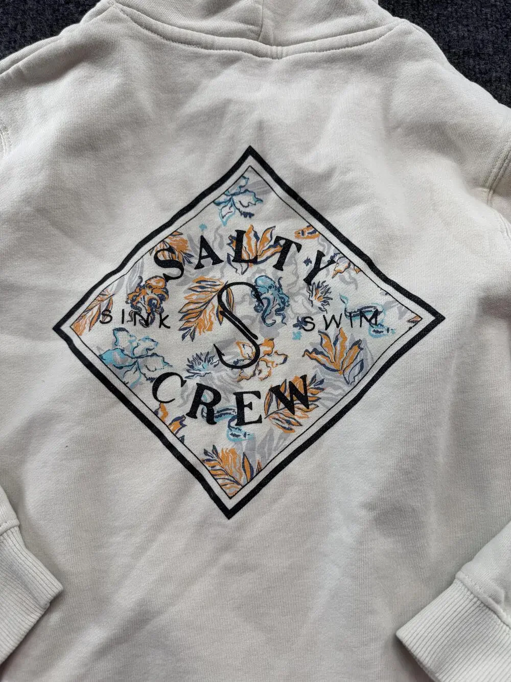 Salty Crew Hoodie Sweatshirt Kids M White Floral Graphic Logo Pullover Fleece